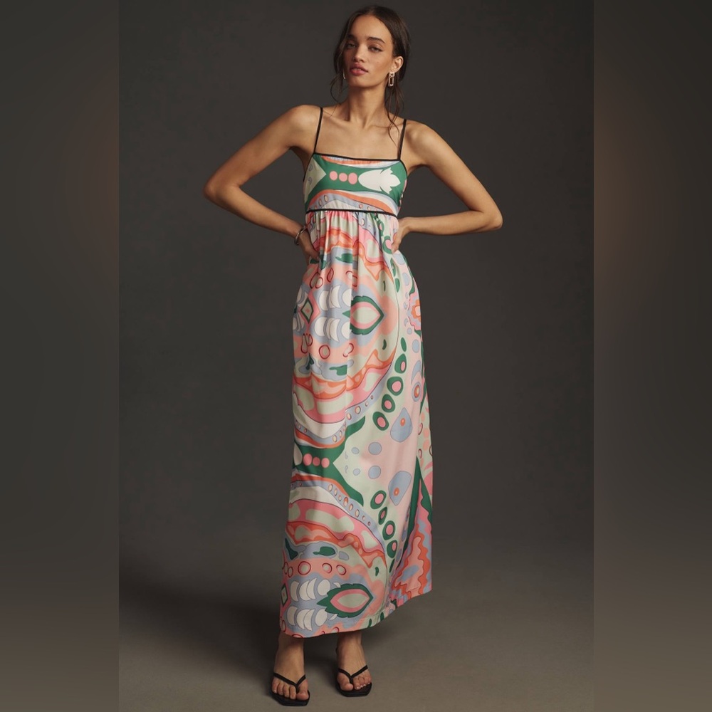 English Factory LARGE Square Neck Empire Waist Babydoll Maxi Dress Pockets Boho
